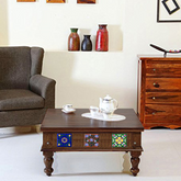 Moroccan Mosaic Lewiston Sheesham Wooden Coffee Table Walnut